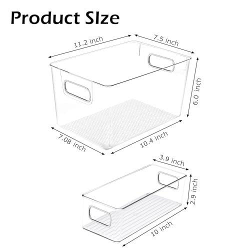 Clear Plastic Storage Bins 8 Pack - Large & Small Pantry & Fridge Organizer Set with Stackable Design