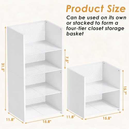 Hencawima 2-Tier Stackable Closet Organizer Baskets, Durable Iron & Wood