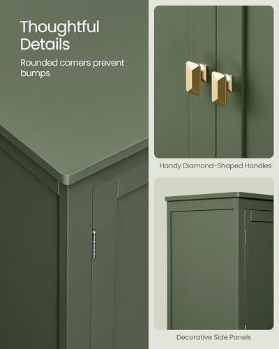 VASAGLE Bathroom Floor Cabinet with 4 Doors - Forest Green, Adjustable Shelves, Safe & Durable