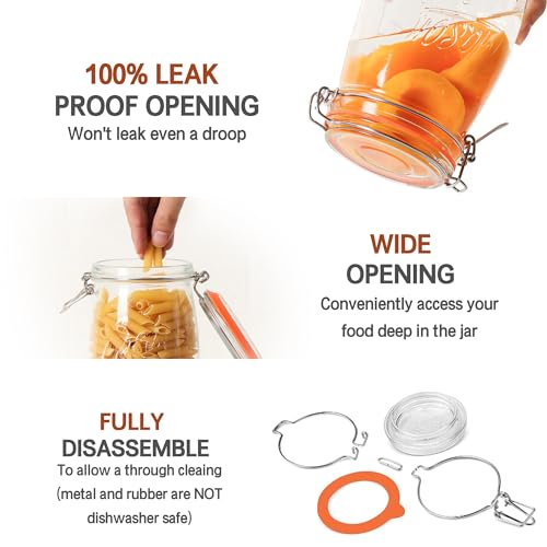 32Oz Glass Food Storage Jars Set of 4 with Airtight Hinged Lids - Wide Mouth Kitchen Containers
