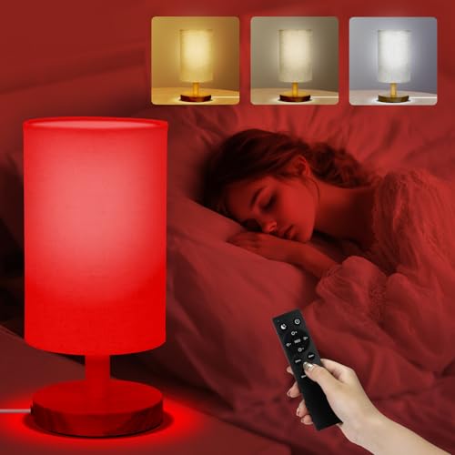 Round Red Light Lamp for Bedroom with Dimmable White & Red 670nm Light, Remote & Timer