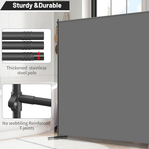 Gray Room Divider 72x72 Inch Privacy Screen Freestanding Partition Wall for Room Separation
