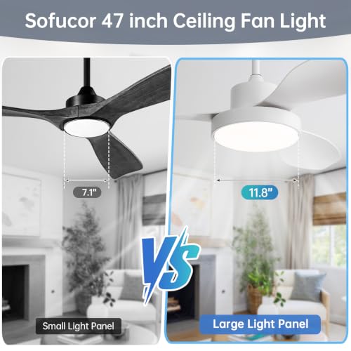 Sofucor 47 Inch White Ceiling Fan with Lights, Modern Outdoor Flush Mount, Remote, Dimmable 3 CCT, Quiet DC Motor, 6 Speeds & Timer