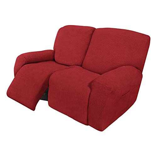Easy-Going 6-Piece RV Recliner Loveseat Sofa Slipcover Christmas Red, Stretch Fabric