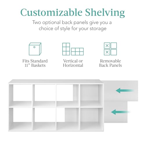 8-Cube Storage Organizer with 11-Inch Shelf Opening - White, Customizable Shelving with Removable Back Panels