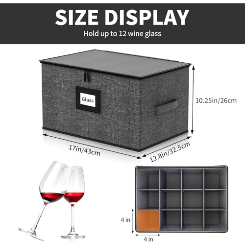 2-Pack Wine Glass Storage Box with Dividers, Hard Shell Stemware