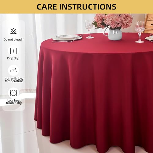 ZarzaaSik 10-Pack Round 108-inch Burgundy Table Cloths, Solid Stain and Wrinkle Resistant Circular Tablecloth, Premium Plain Weave Polyester Fabric Table Linen Covers for Hotel, Banquet