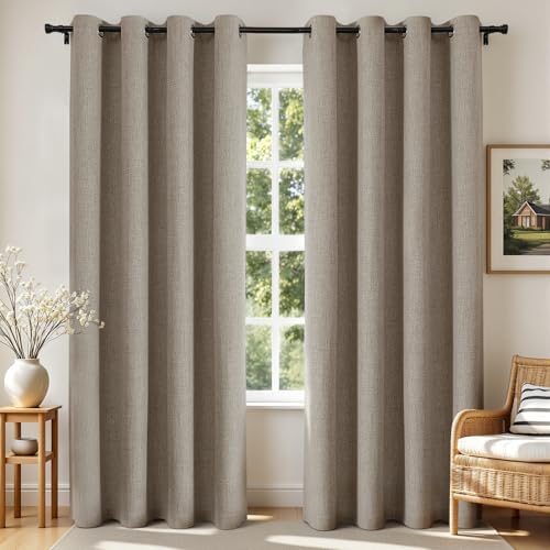 Joydeco Linen Blackout Curtains 84 Inch, Pack of 2 - Light Blocking Room Darkening Drapes with Grommets, Thermal Insulation, Noise Reduction, Privacy, 52"W x 84"L