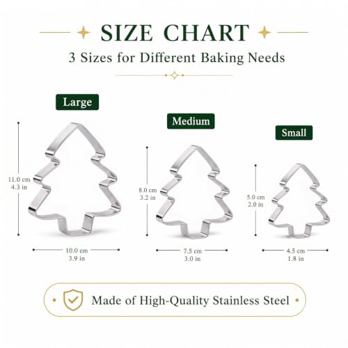 Christmas Cookie Cutters, Stainless Steel 3-Size Set (Christmas Tree