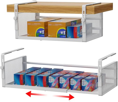 Expandable Under Shelf Storage Basket Organizer - White, 2 Pack