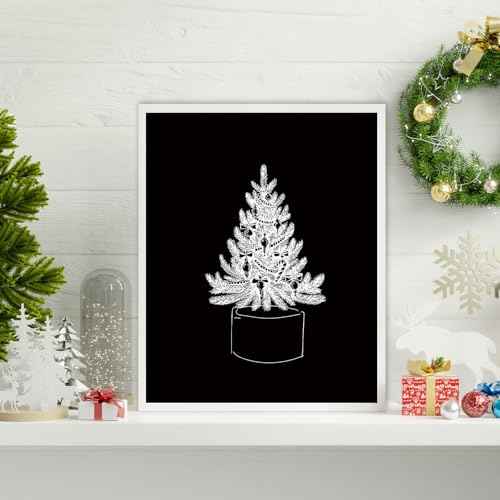 Whaline 9Pcs Christmas Wall Art Prints Xmas Tree Snowflake Paper Posters White Black Aesthetic Pictures for Home Office Room Gallery Party, 8 x 10 Inch, Unframed