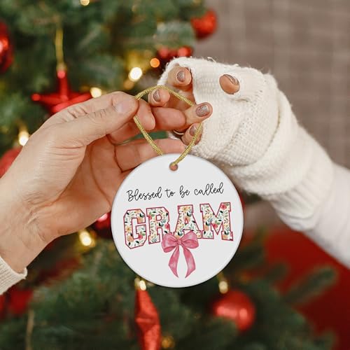 XNXLDYLH Blessing Gram Christmas Tree Ornament for Grandma from Grandkids - 3x3 Inch Ceramic Gift