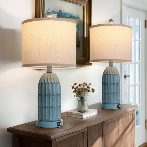 Cinkeda Coastal Table Bedside Lamps Set of 2, Farmhouse 3-Way
