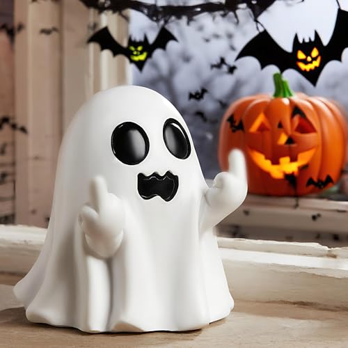 QINJIEJIE Halloween Ghost Figurine Resin Ghost Decor Cute Finger Statue Funny Ornaments for Halloween Decorations Christmas New Year's Gifts Porch and Indoor Home Office Desk Decor Gifts