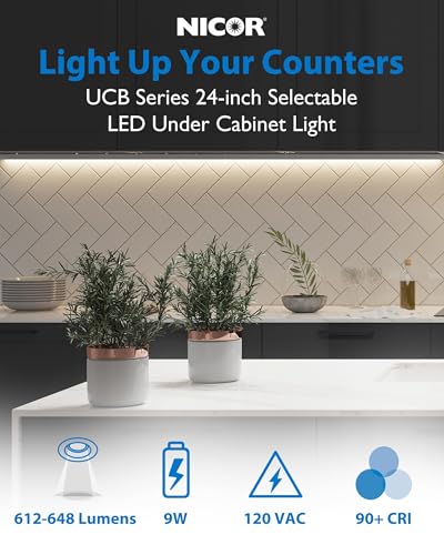 24-Inch Dimmable Under Cabinet LED Light - Selectable CCT 2700K-5000K, No Switch
