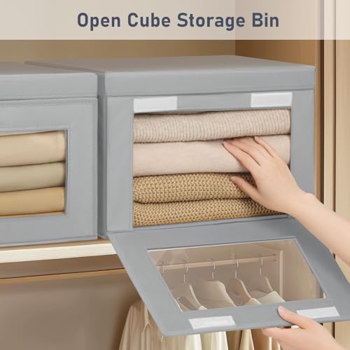 Gray DIMJ 4-Pack Large Collapsible Fabric Storage Bins with Lids & Window