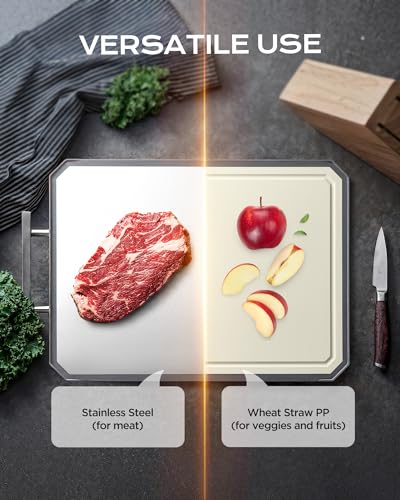 SNOWCLAD Stainless Steel Cutting Board Set - Large 16x11 Inch Non-Toxic Kitchen Chopping Board