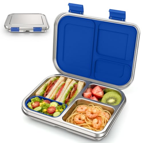 BABHAMNESS Stainless Steel Bento Box Kids, 3 Compartments Leak Proof