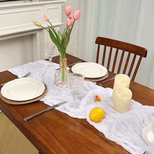 Peppmily 16 Pack White Cheesecloth Table Runners 23 x 120 Inch - 10Ft Set for Events