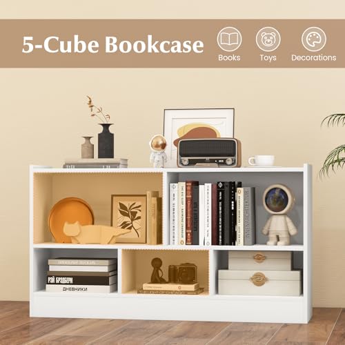 GIANTEX 5 Cube Bookcase - White Freestanding 2-Tier Open Bookshelf