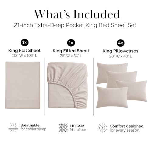 Deep Pocket King Sheet Set - Hotel Quality Microfiber Natural Beige 02
