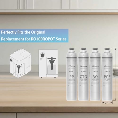 XFlutura 4-Pack Replacement Water Filter Cartridge Set for Bluevua RO100ROPOT Series - Compatible with RO100ROPOTUV