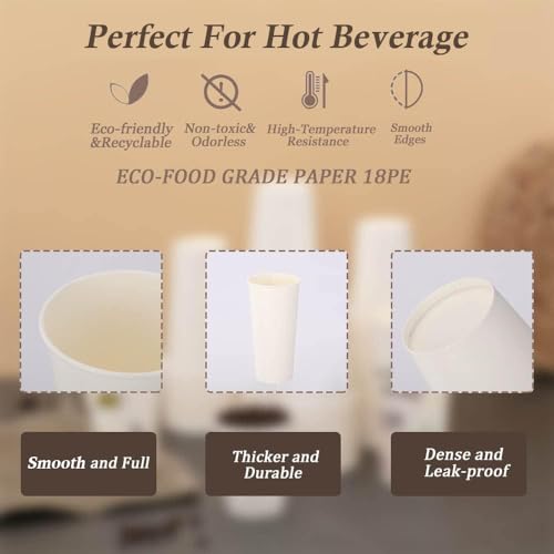 12 oz Paper Coffee Cups Bulk Pack - White, 1000 Count, Sturdy & Leak-Resistant