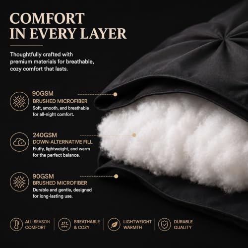 CozyLux Queen Comforter Set Black - 7-Piece Bed in a Bag, All-Season Microfiber