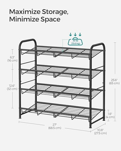 SONGMICS 4-Tier Stackable Metal Shoe Rack Black 27" Holds 12-16 Pairs