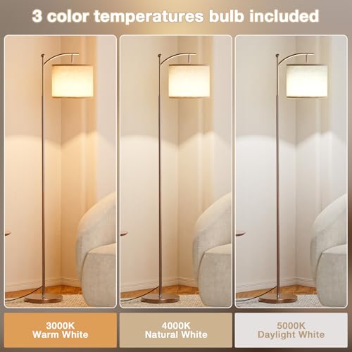 60-Inch Floor Lamp with Adjustable Shade & 3 Color Temperatures - Brown & Beige Variation