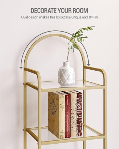 Gold 5-Tier Tempered Glass Bookcase with Steel Frame - 11.8D x 15.7W x 59.1H