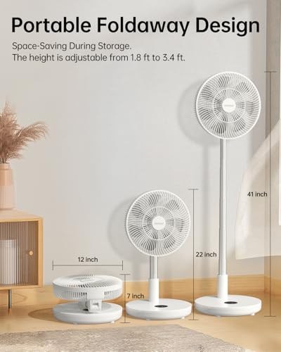 TriPole 12 Inch White Oscillating Portable Fan with Remote & Long Battery Life
