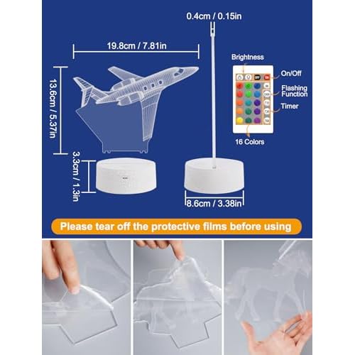 FULLOSUN Airplane Gift, Plane Night Light, Pilot Lamp with Remote Control 16 Colors Changeable Kids Room Lighting Creative Boys Aircraft Pilot Gift Holiday Xmas Decoration