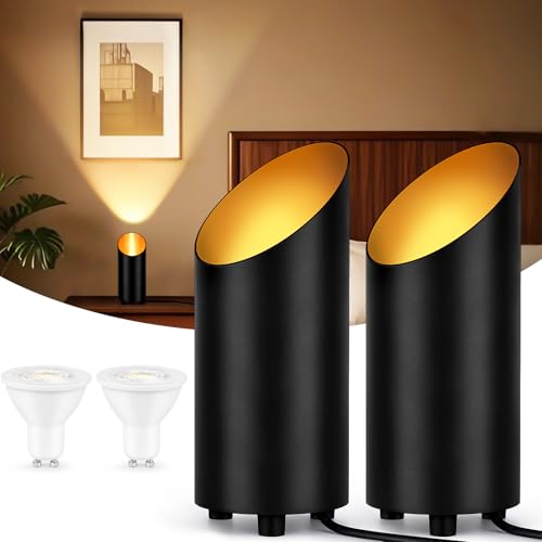 Black 2 Pack Indoor Floor Uplights with 7W GU10 Bulbs - Warm White 2700K