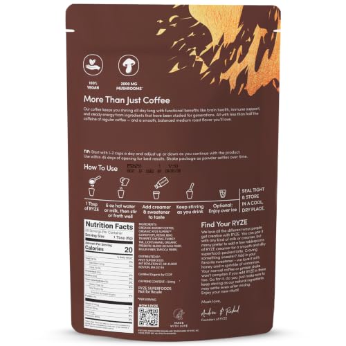 RYZE Organic Mushroom Coffee Starter Kit - Medium Roast, Pack of 2, 60 Servings