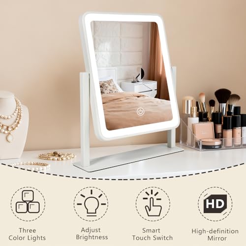 Vanity Mirror with Lights 14x12 inches White LED Makeup Mirror 3 Color Modes
