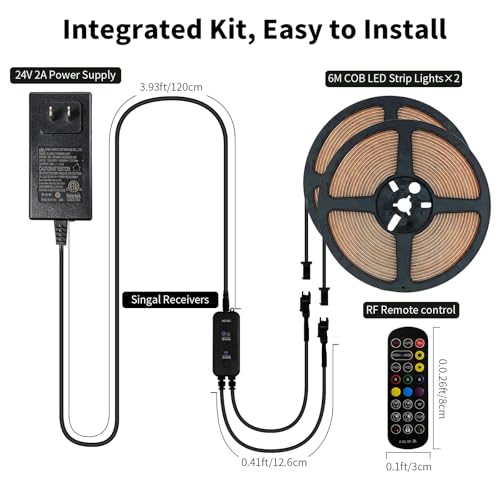 RGBIC 40FT Smart COB LED Strip Lights Color Flowing Light with App & Remote - Music Sync, Vivid Colors