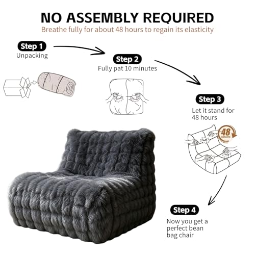 KKdema Faux Fur Memory Foam Lazy Bean Bag Sofa - Dark Grey