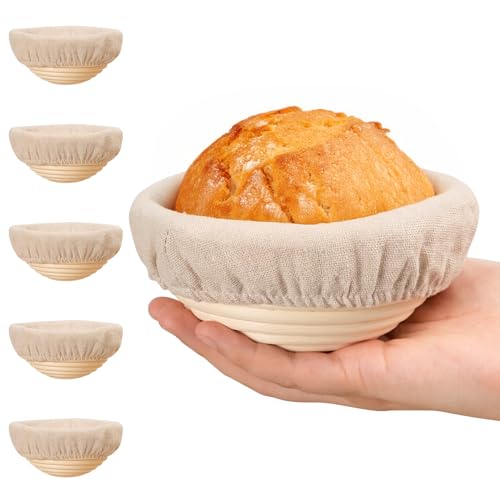Mini Banneton Bread Proofing Baskets Set - 6 Pack 5 Inch Round Rattan Baskets