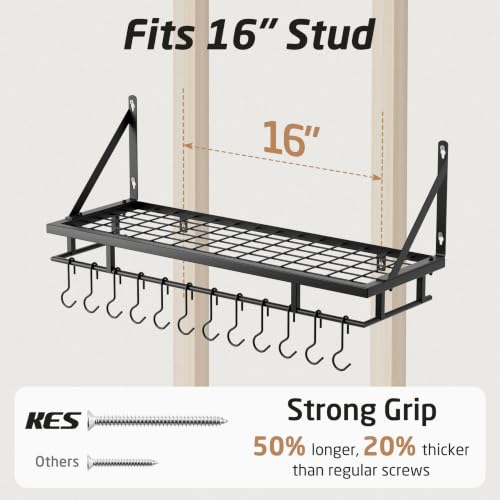 KES 30-Inch Wall Mounted Black Pot & Pan Rack Kitchen Organizer