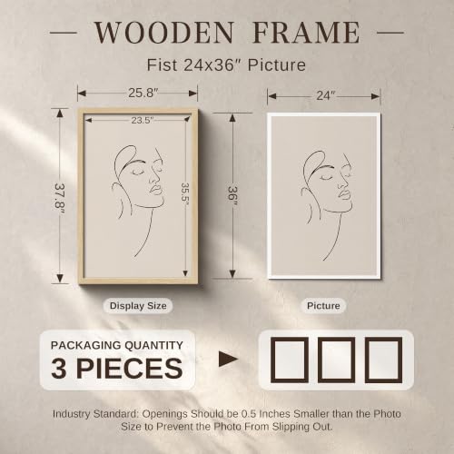VCK 24x36 Poster Frame Set of 3 - Natural Solid Wood Wall Hanging
