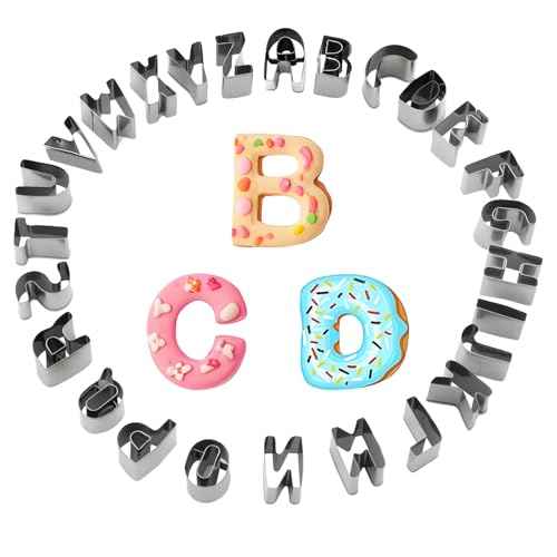 Fondant Letter Cutters Set - 26pcs 1 Inch Stainless Steel Alphabet Cookie Cutters Tools for Baking Biscuits, Fondant Decorations, Perfect For Halloween, Christmas, Birthday Party Fun