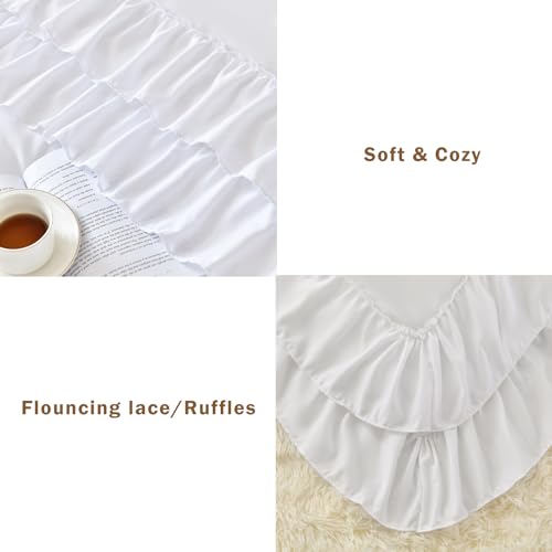 Cupocupa White Queen Comforter Set 3Pcs Ruffle Farmhouse Bedding - Lightweight & Fluffy