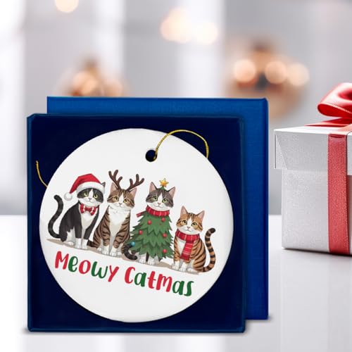 Nurawo Cat Christmas Ornament – Meowy Catmas Ceramic Xmas Ornament Gift