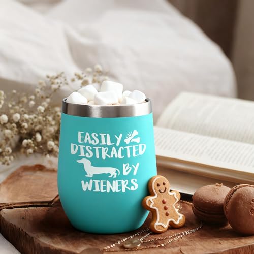 Lifecapido Dachshund Insulated Wine Tumbler 12oz Aqua Blue - Funny Dog Mom Gift