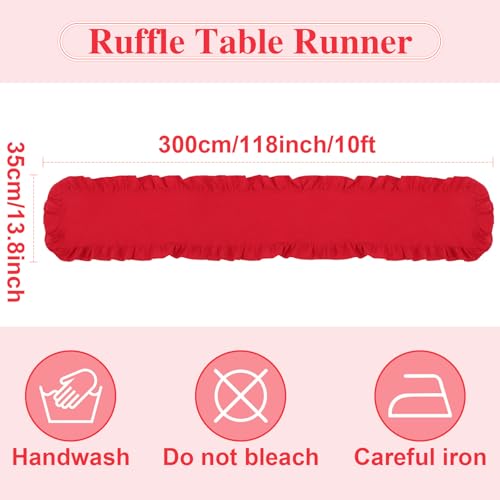 Red Ruffled Table Runner 118 Inches Long with Scalloped Edge – Oudain, 9.8 ft x 13.8 in