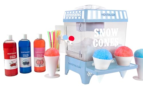 Blue Nostalgia Snow Cone Machine - 8 Oz Countertop Slushie Maker for 20 Treats