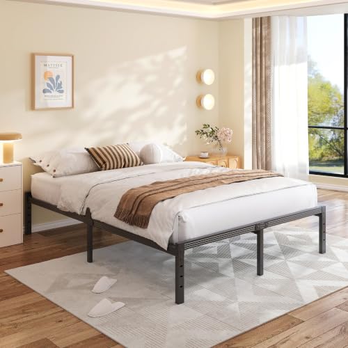 ZIYOO 14 Inch Queen Metal Bed Frame - Heavy Duty Platform Bed with Sag-Resistant Support, No Box Spring Needed, Easy Assembly, Black