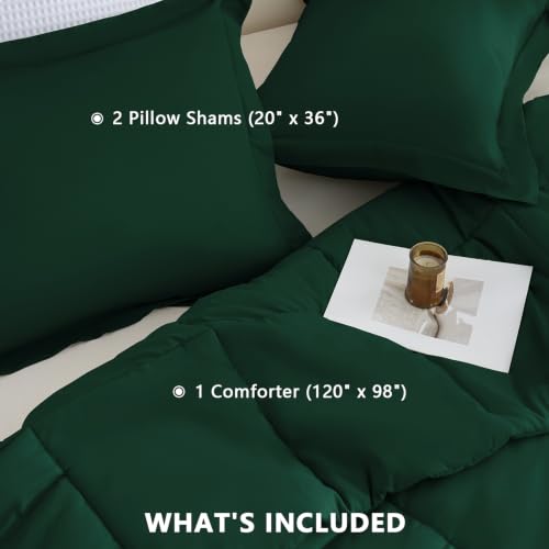 CozyLux Oversized King Comforter Set - Emerald Green, 3-Piece Box-Stitched
