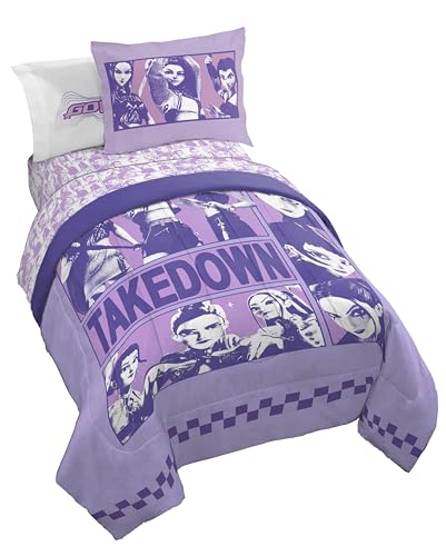 KPOP Demon Hunters Twin Comforter Set 5 Piece Kids Bedding Purple - Officially Licensed